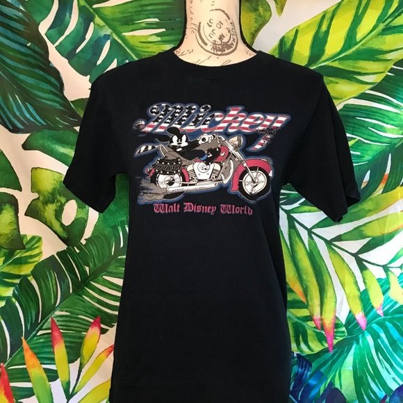 Vintage WDW Women's Small Mickey Mouse 90s Patriotic Motorcycle Tee - Picture 1 of 6